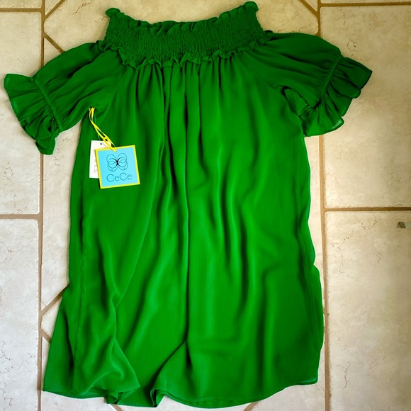 Cece Size 2 Lush Green Mini Dress small Off shoulders - Picture 5 of 7